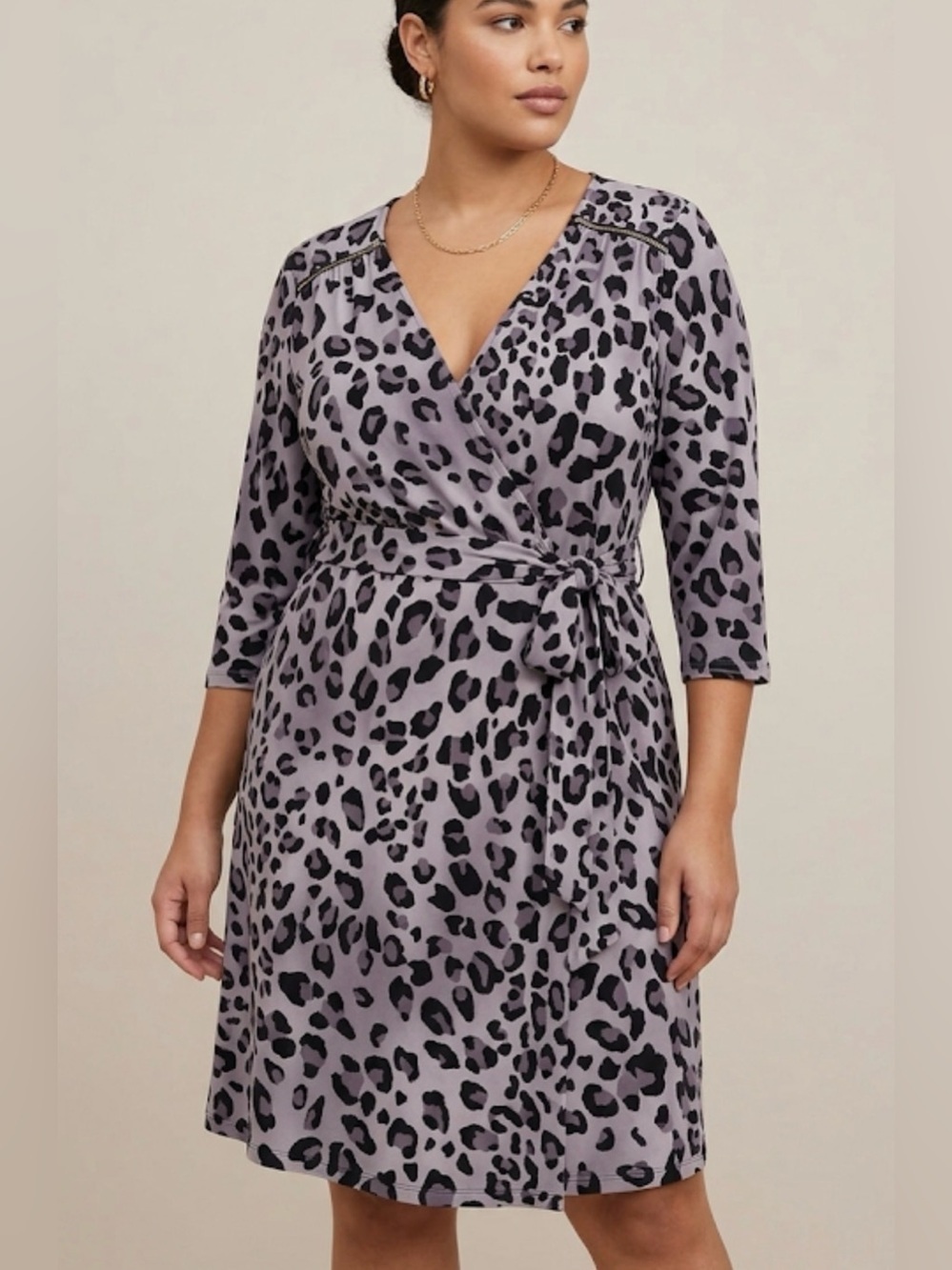 Lane Bryant Sz 14/15 XL Animal Print Leopard
Cheetah Wrap Dress Zippers Accents
